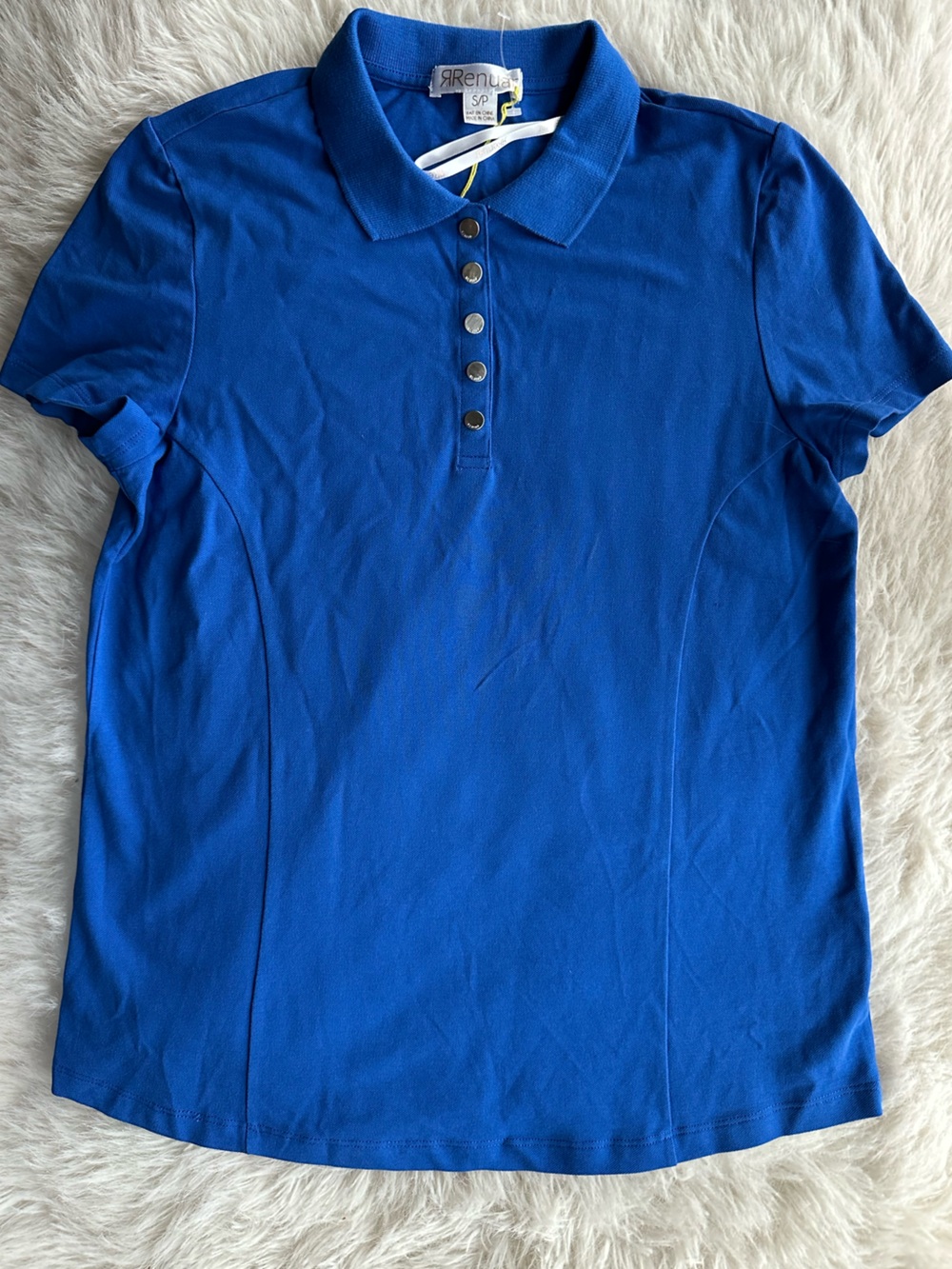 Renuar Cobalt Blue Short Sleeve Polo with Button Placket pique Cotton Small